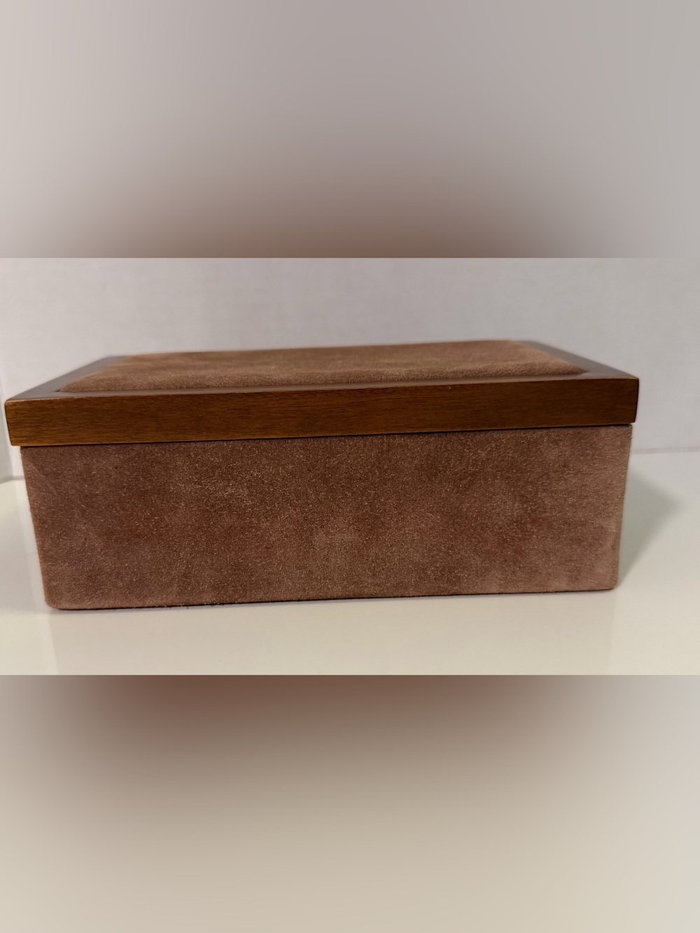 1950s Italian Made Wooden & Genuine Suede Jewelry Box